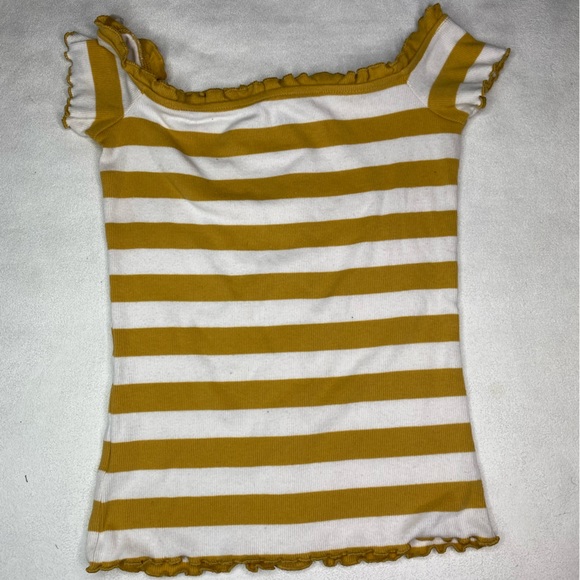 Aeropostale Stripe Buttoned Off-The-Shoulder Top Yellow - Picture 2 of 2